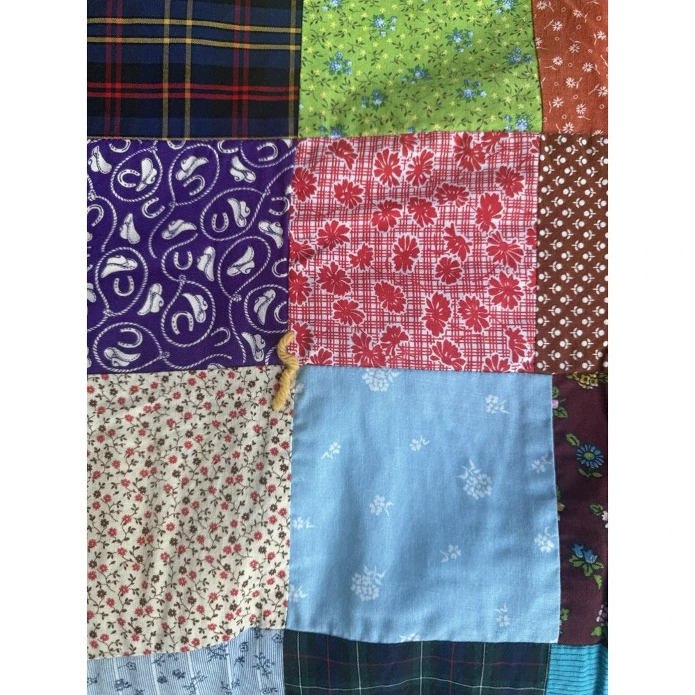 Vintage Patchwork Quilt Multicolor Patterns Squares Black Border 61x83